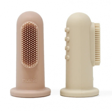 Lot de 2 Brosse à Dents de Doigts Rose et Crème - Mushie