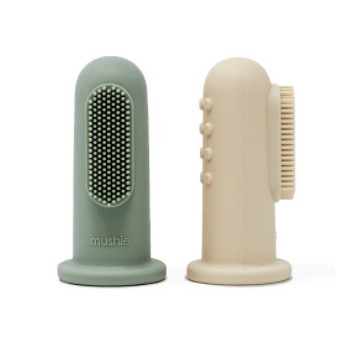 Lot de 2 Brosses à Dents de Doigts Bleu et Crème - Mushie