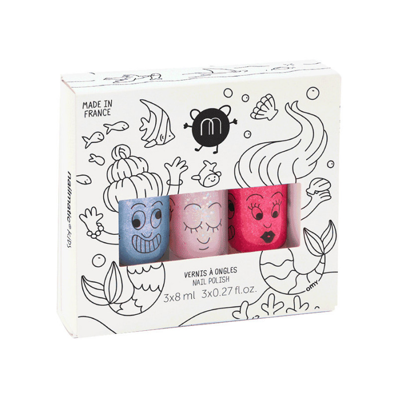 Coffret de Vernis Sirène Bleu Nacré, Rose Pale, Rose Pailleté - Nailmatic