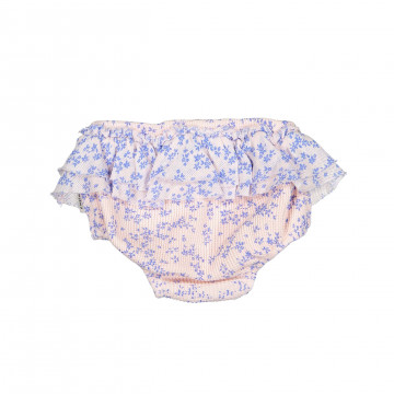 Baby Bloomer à Volants Rose Pale imprimé Fleurs Bleu - Piupiuchick