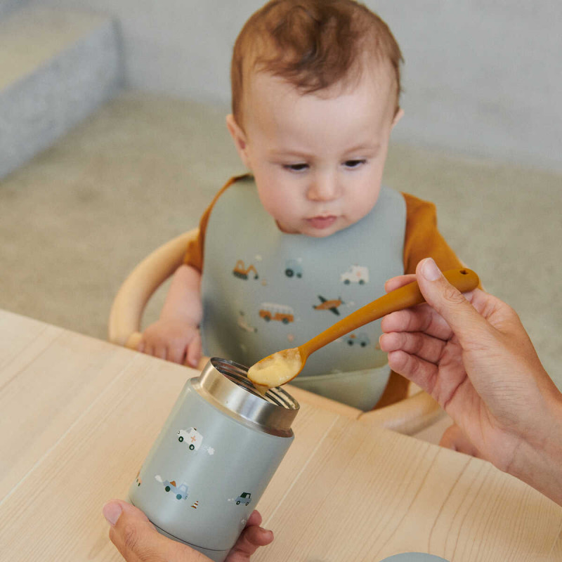 Lot de 2 Bavoirs en Silicone Tilda Vehicles/Dove Blue Mix