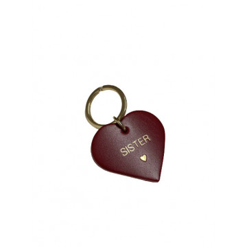 Porte-clés "SISTER" Coeur en Cuir Rouge - Fauvette Paris