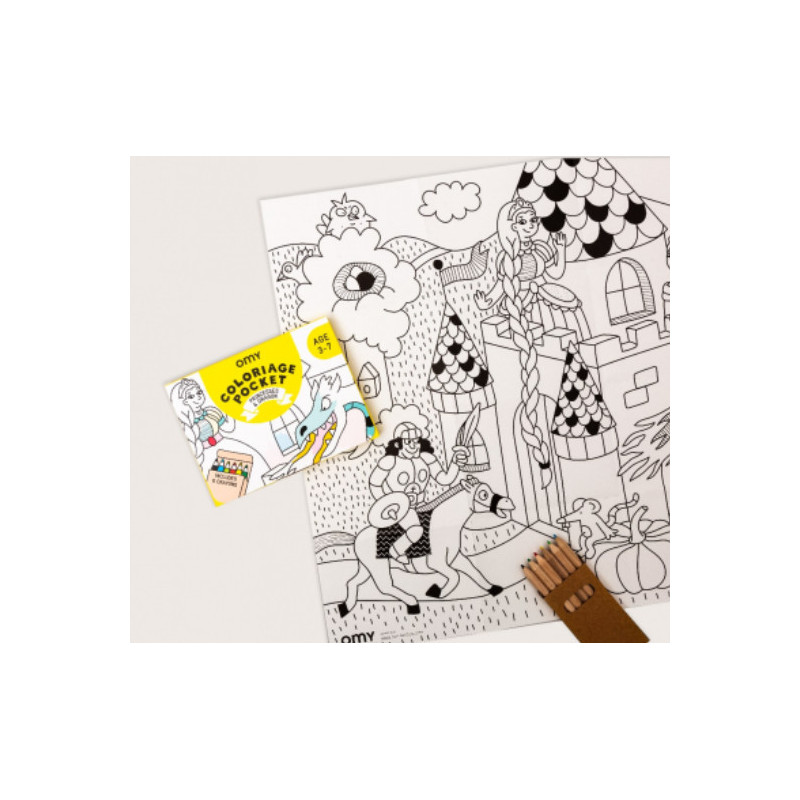 Coloriage de Poche Princesses et Dragon - OMY