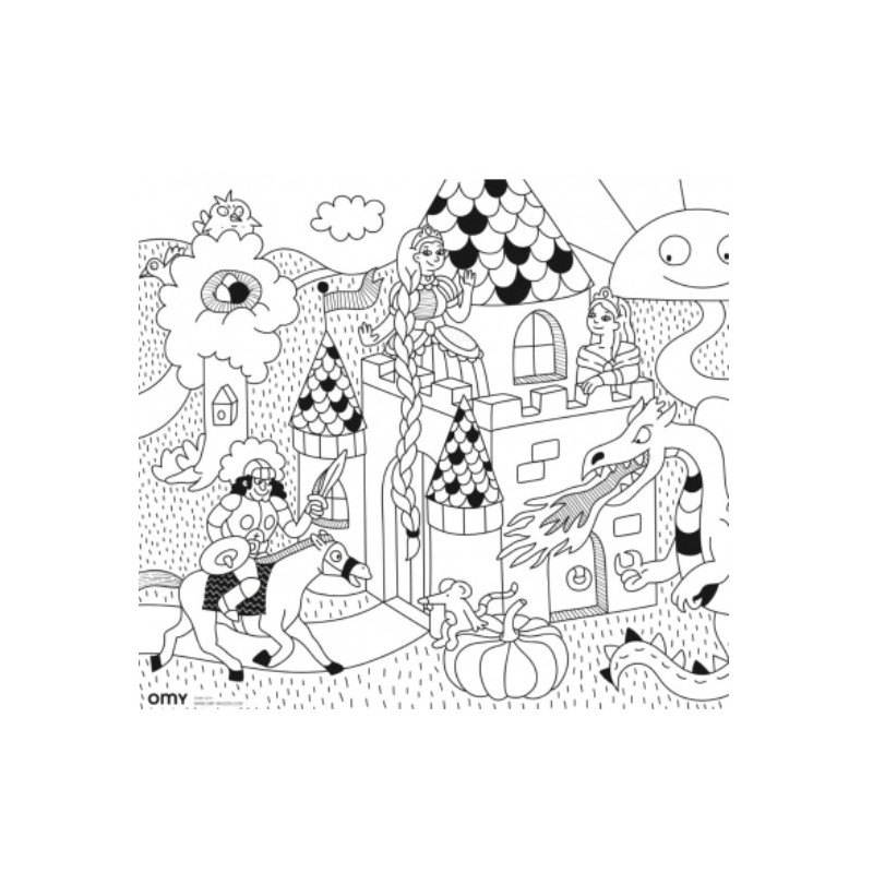 Coloriage de Poche Princesses et Dragon - OMY