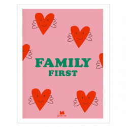 Affiche family first rose coeurs - Ma Petite Vie