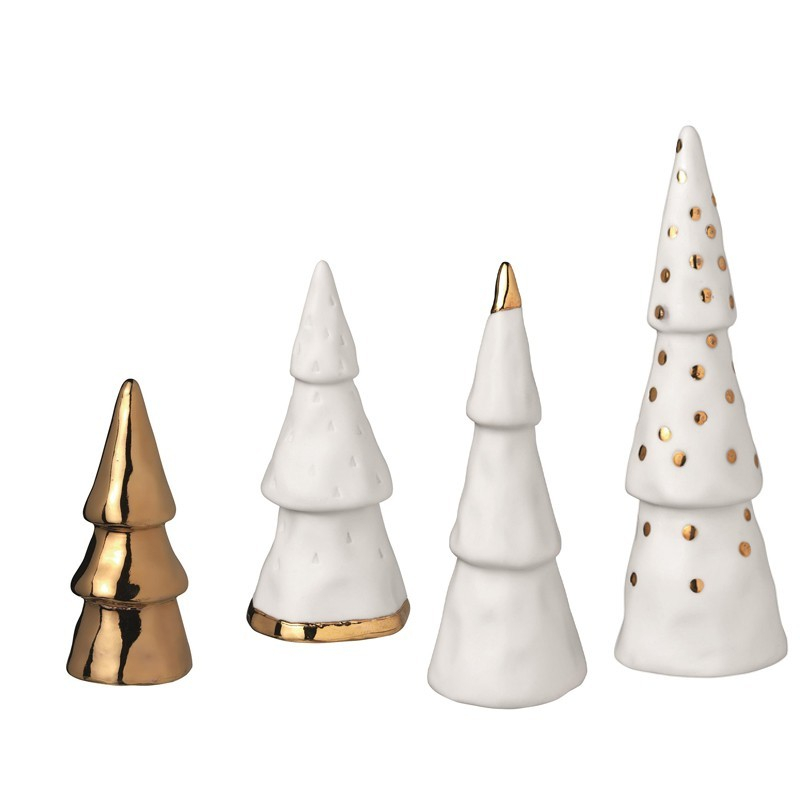 Forêt d'Hiver, set de 4 sapins en porcelaine, Dorée - Räder