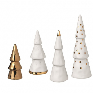 Forêt d'Hiver, set de 4 sapins en porcelaine, Dorée - Räder