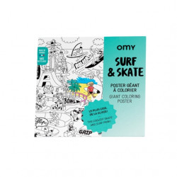 Poster géant à colorier et stickers - surf & skate - OMY