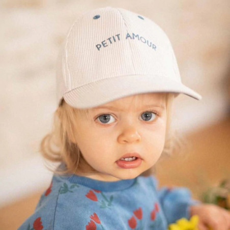 Casquette Enfant Rayée Crème Petit Amour - Chamaye Casquette Enfant Rayée Crème Petit Amour - Chamaye