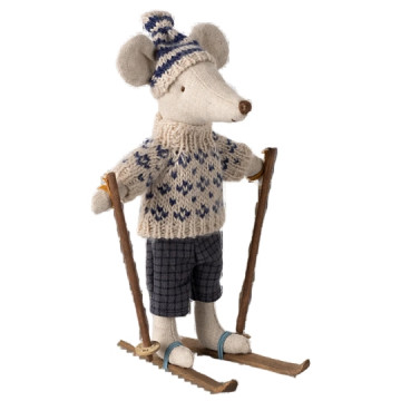 Souris Papa sur skis - bleu...