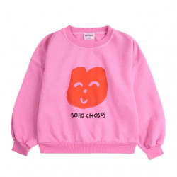 Sweatshirt enfant & ado joyful face - fuchsia - Bobo Choses