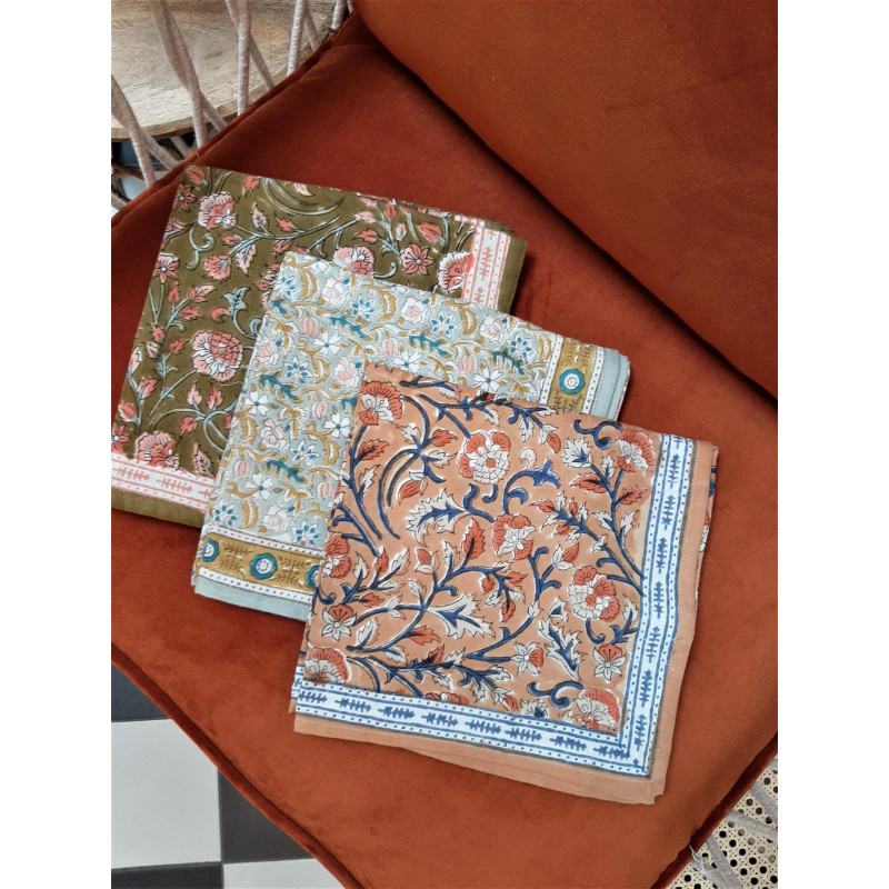 Foulard Absynthe Bleu ciel Fleuri - Bonheur du jour