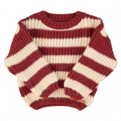 Piupiuchick : Pull en maille enfant - bordeaux / light pink stripes