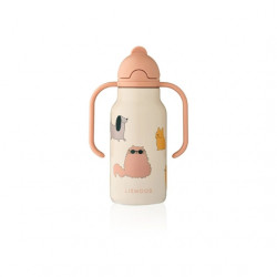 Liewood : Gourde Kimmie 250ml - cats and dogs / sandy