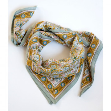 Foulard Absynthe Bleu ciel Fleuri - Bonheur du jour
