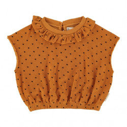 Piupiuchick : Top en éponge col froufrou coeur allover - camel/noir