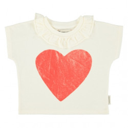 Piupiuchick : T-shirt col froufrou coeur enfant - écru