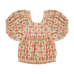 Piupiuchick : Blouse manches ballons allover cerise - jaune clair/rose