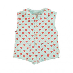 Piupiuchick : Combinaison short allover coeur enfant - denim bleu clair