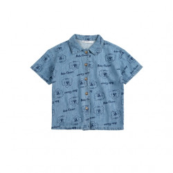 Bobochoses : Chemise Pickle the dog all over denim enfant - prussian blue