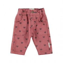 Piupiuchick : Pantalon bébé - rose/coeurs noirs