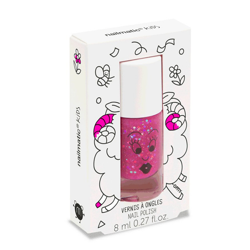 Vernis enfant "Sheepy" Framboise transparent à paillettes - Nailmatic